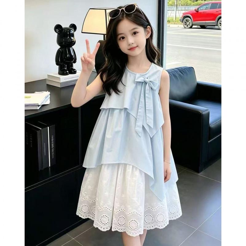 Girls Summer French Sweet Princess Dress Big Kids Fairy Tulle Sundress