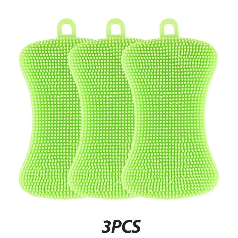3 Pezzi Spazzola per Lavare i Piatti in Silicone Spugna per Pentole e Padelle Spazzola per Pulizia Cucina Tamponcino Abrasivo in Silicone Spazzola per Lavare Pentole, Padelle, Frutta e Verdura