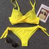 Women's Swimsuit Solid Color Underwire Hard Cup Sexy Side Ties Bikini Set Beachwear Bathing Suits