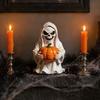Halloween Desktop Decoration White Ghost Pumpkin Resin Statue, Spooky Holding Mini Holiday Tabletop Ornament for Figurine Garden Yard Mantel