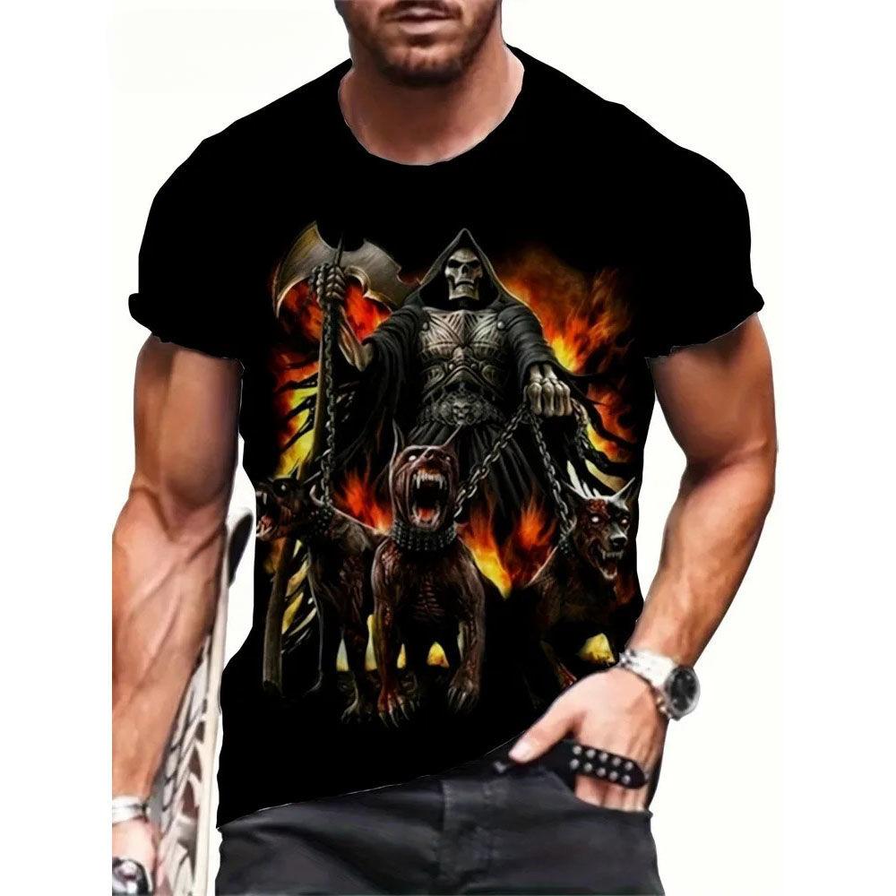Death Skull Personalized 3D Printed T-shirt Summer New Men's Round Neck Short Sleeve European and American Trendy Large Size