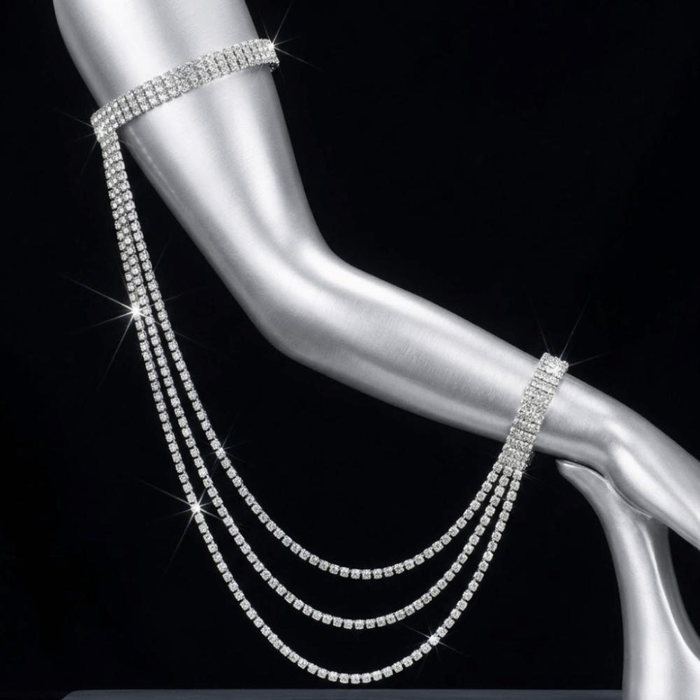 Adjustable Tassel Arm Chain Multilayer Rhinestone Bracelet Up Down Arm Bangle  Arm Accessories