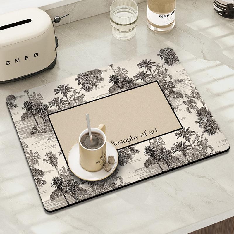 Kitchen Countertop Drain & Absorbent Mat for Dishes, Dining Table, and Coffee Machine