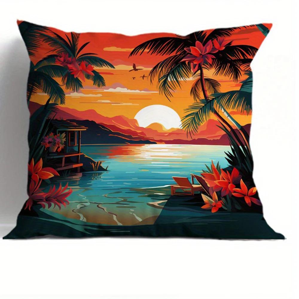 Cyberpunk sunset decorative pillowcase, pillowcase ultra-soft polyester material living room sofa back car pillowcase decoration