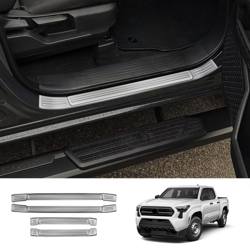 For TOYOTA TACOMA 2024 2025 steel inner outer  Door Welcome Pedal Threshold Bar Cover Trim Strips Door Sill Pad Car Accessories steel outer silver