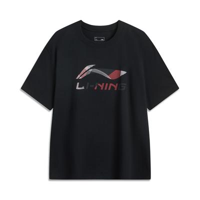 Li Ning Sporto Tendencijų Serija Laisvalaikio Minimalistinis Vienspalvis Apvalios Kaklo Megztinis Trumpomis Rankovėmis Marškinėliai Vyriški Marškinėliai Juoda AHSV161-2