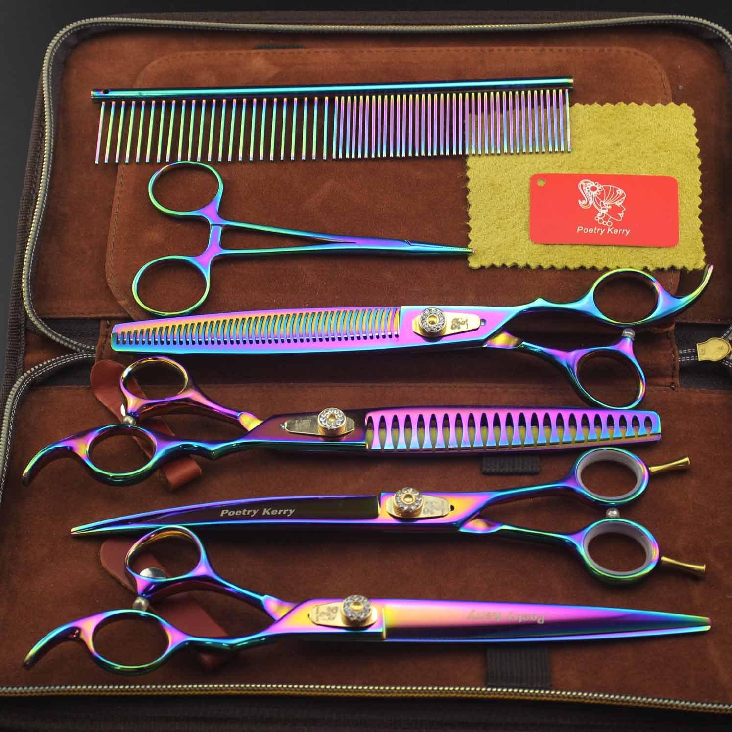 

8.0 Inch Pk Color 4 Packs, High-End Pet Beauty Scissors, Straight Cut Fish Bone Teeth For Professional Beauticians 8inch high-end set of 4 pieces
