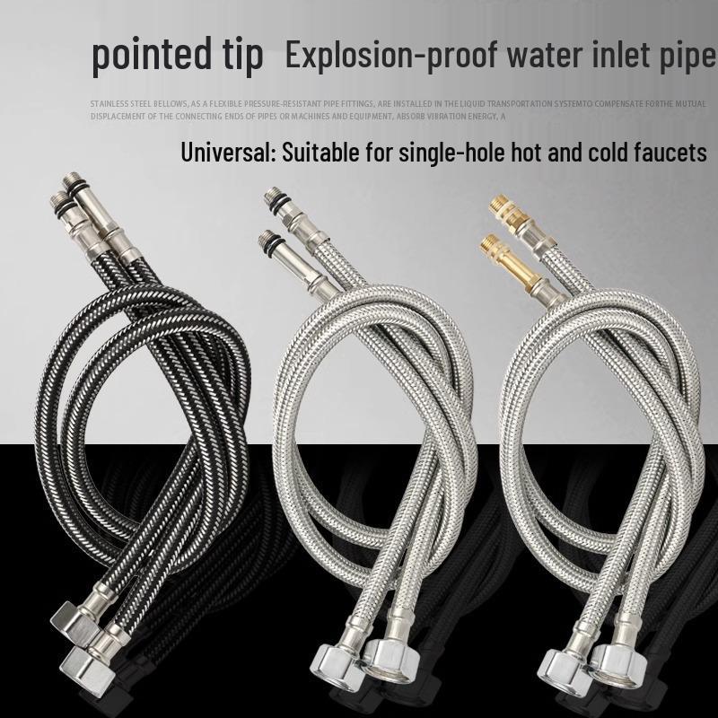 304 Stainless Steel Braided Flexible Hose for Kitchen Faucet - Hot/Cold Inlet Pipe