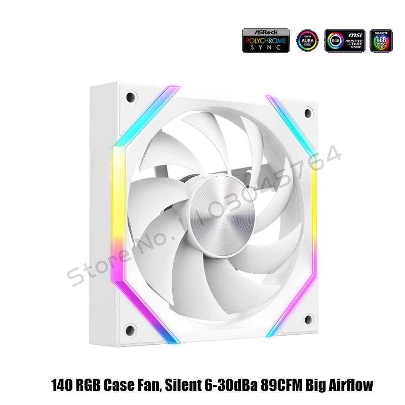 

140 Case Fan ARGB, Silent 6-30dBa 89CFM Big Airflow, 14CM PC Cabinet 14025 Cooler Support Mobo 5V ARGB SYNC, Reverse Or Forward 14CM Black Reverse