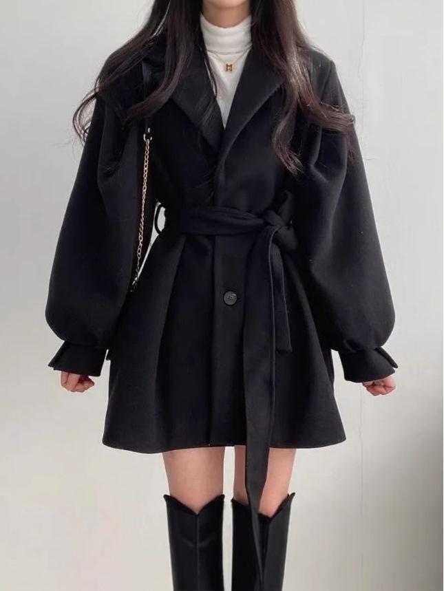 Verdickter Wollstoff Britischer Stil Mittellanger Damen Trenchcoat - Drache und Phönix Herbst/Winter Kollektion