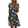 Women's Casual Fashion Lapel Floral Print Dress Short Sleeve V Neck Short Skirt