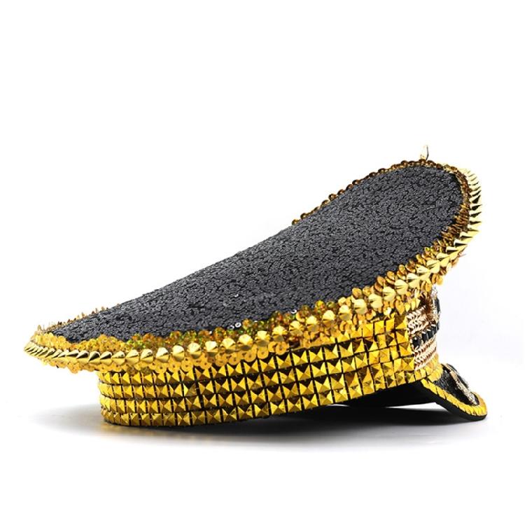 Shimmering Marine Hat with Rivet Studs Rhinestones Decors for Women Girl Roleplay Game and Stage Performances Dressingup
