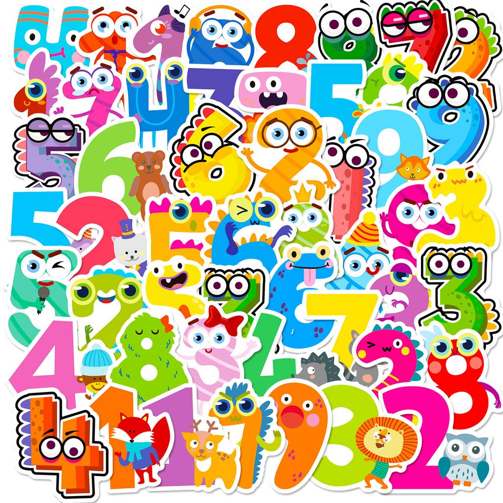 100 Fun Cartoon Arabic Numerals Waterproof Stickers Children's Enlightenment Stickers DIY Hand Account Decoration Stickers