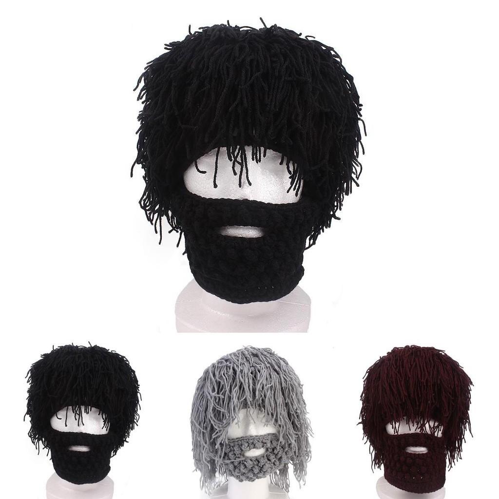 Hobo Mad Caveman Style Winter Knit Beanies With Premium Wig Beard Design**