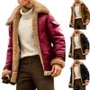 Men Jacket Contrast Color Patchwork Plush Lining Turndown Collar Zipper Coldproof Winter Faux Fur Outerwear Streetwear