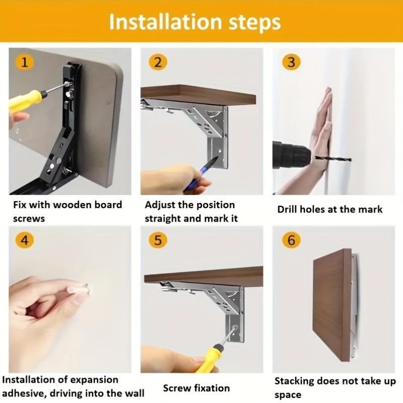 2 Pack Iron Folding Shelf Brackets Heavy-Duty Wall Mounted Support Hinges with Triangular Design Triangle Support Brackets Collapsible Shelves Bracket