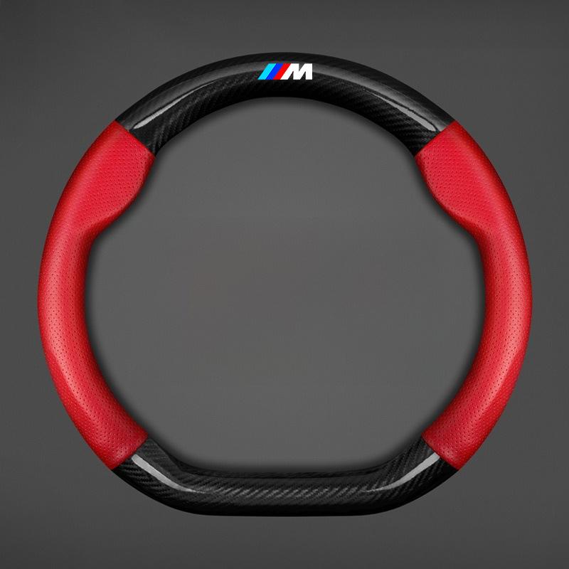 IVZR8 Car Steering Wheel Cover Carbon Fiber Leather Three-dimensional Anti Slip, Timple And Fashionable For BMW M Performance POWER