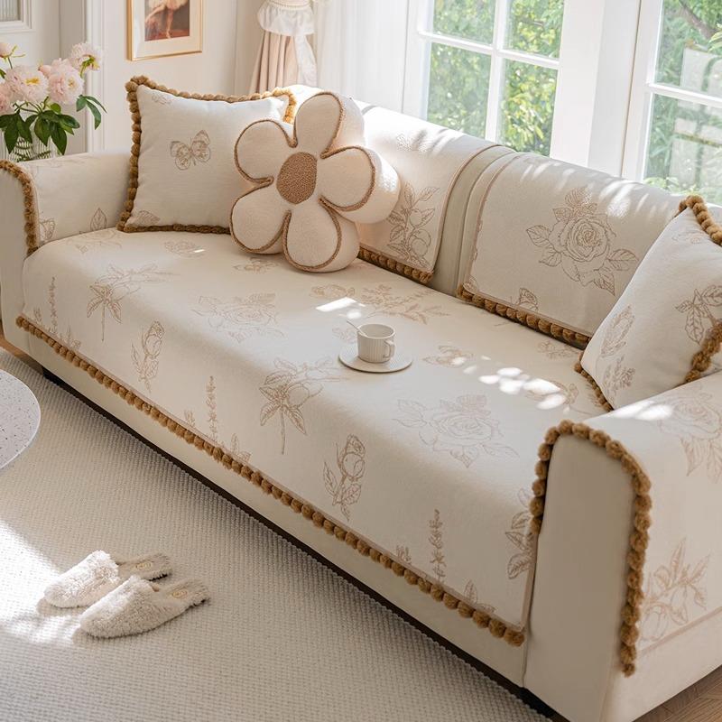 Luksus Sofamatte Håndkle Med Pelskant Sofatrekk til Stue L-form Sjeselong Sofa Trekktrekk Kjæledyr Barn Matte Trekk