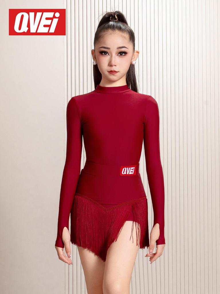 Qi Mei 2025 Mädchen Latein-Tanzkostüm – Fransenrock-Set für Wettkampf & Training