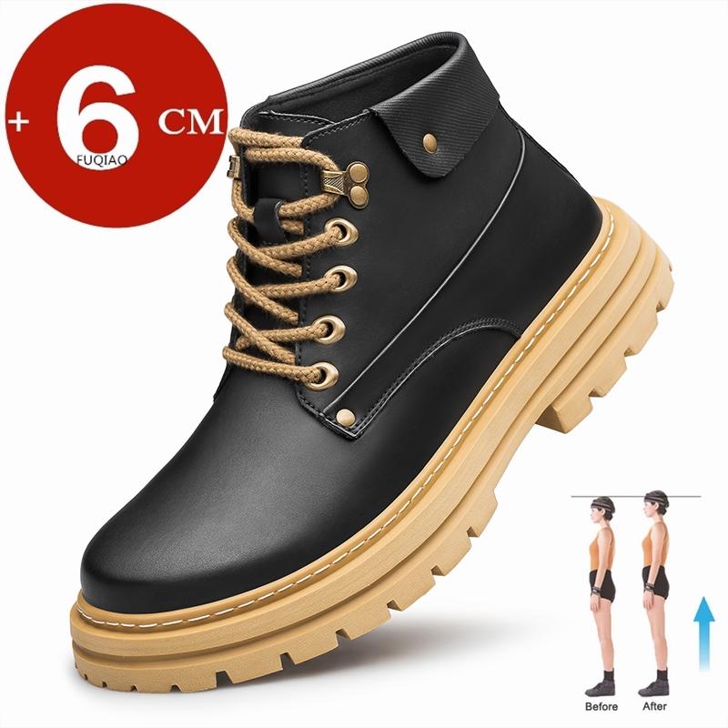 

Fashion Man Elevator Ankel Boots Height Increase Shoes for Men Insole 6CM Platform Shoes Lift Women High Heel Leather Boots Plus Size 46 37