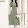 ZANZEA Women Casual Round Neck Solid Color Summer Short Sleeve Dress
