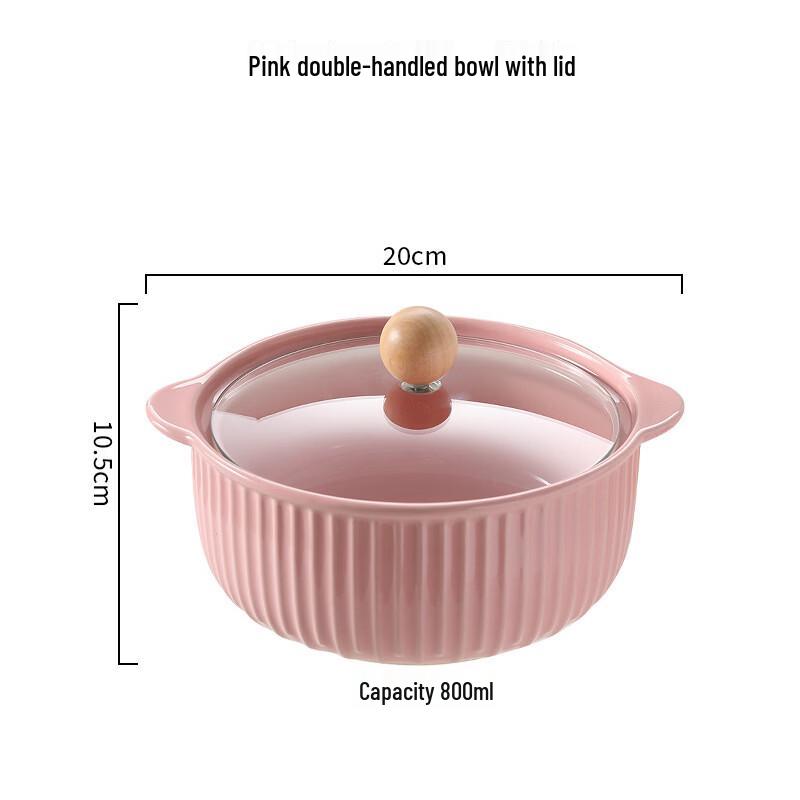 Striped Ceramic Noodle Bowl with Lid