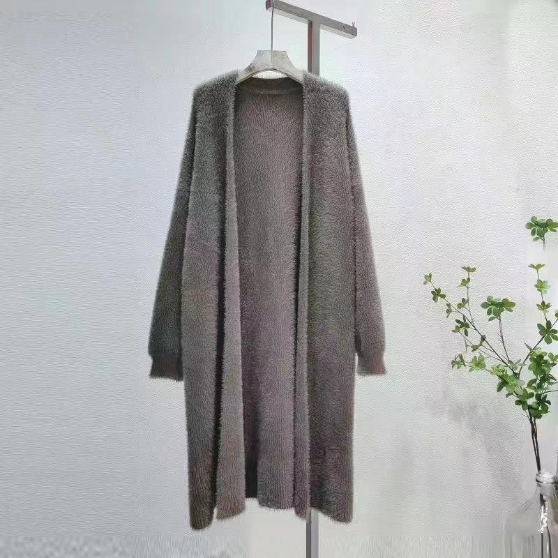 Women's Knee-length Cardigan Loose Casual Thickened Knitted Cardigan, Sweater Jacket for Autumn and Winter