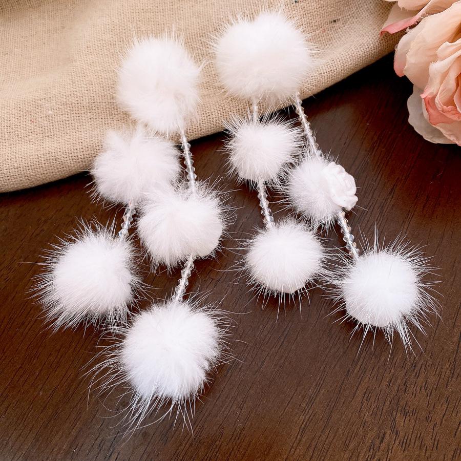 Vintage autumn and winter geometric hairball flower fringed earrings stud earrings personalized earrings women