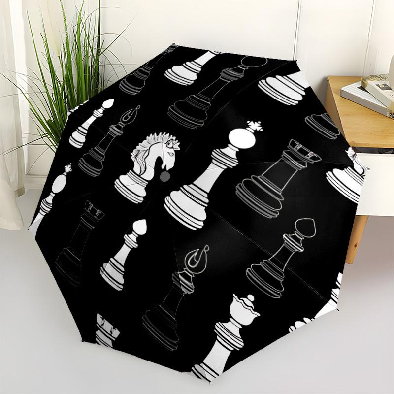 1pc Chess Pieces Automatic Open/close Umbrella, 8-Rib Sturdy Structure, Auto Folding/Opening, Portable Travel Umbrella for Women,178
