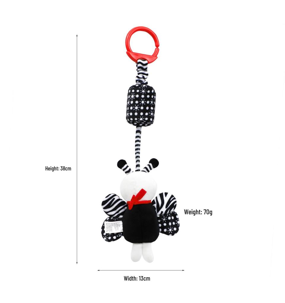 BBSKY Black & White Baby Stroller Mobile: Rabbit, Bee, Bird & Dog Plush Hanging Ornaments 