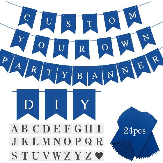 Blue Banner kit,  Phrase Banner, ize Your Party Banner Signs, Handwriting Banners Party Supplies Unique Decor With Letters A~Z and heart Stencil