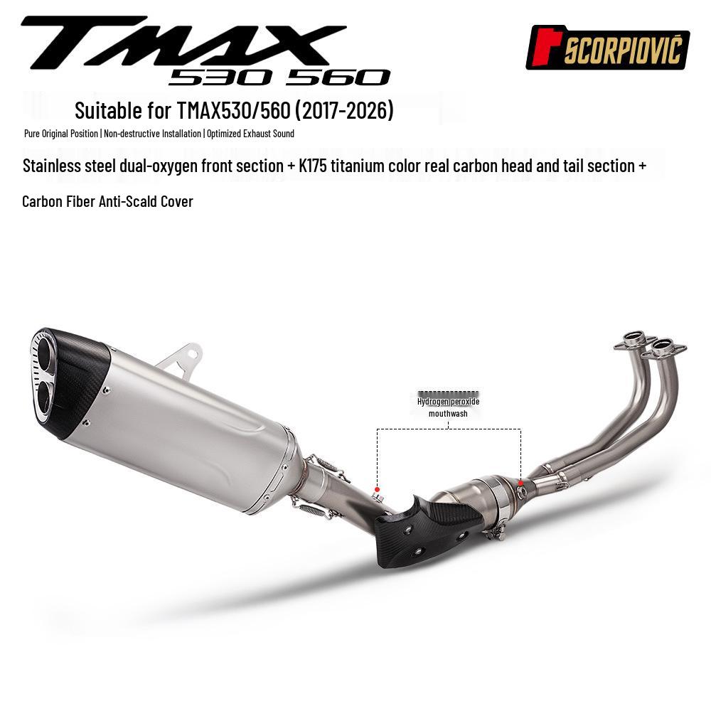 Stainless Steel Double Oxygen Port Muffler for TMAX530/560 with Backpressure Chamber Front & Rear Sections