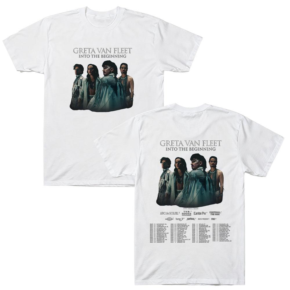 Greta Van Fleet Into The Beginning Tour T Shirts Cotton Unisex Graphic Tee Men Women Rock Band Short Sleeve Concert Merch Tshirt High Quality Tops