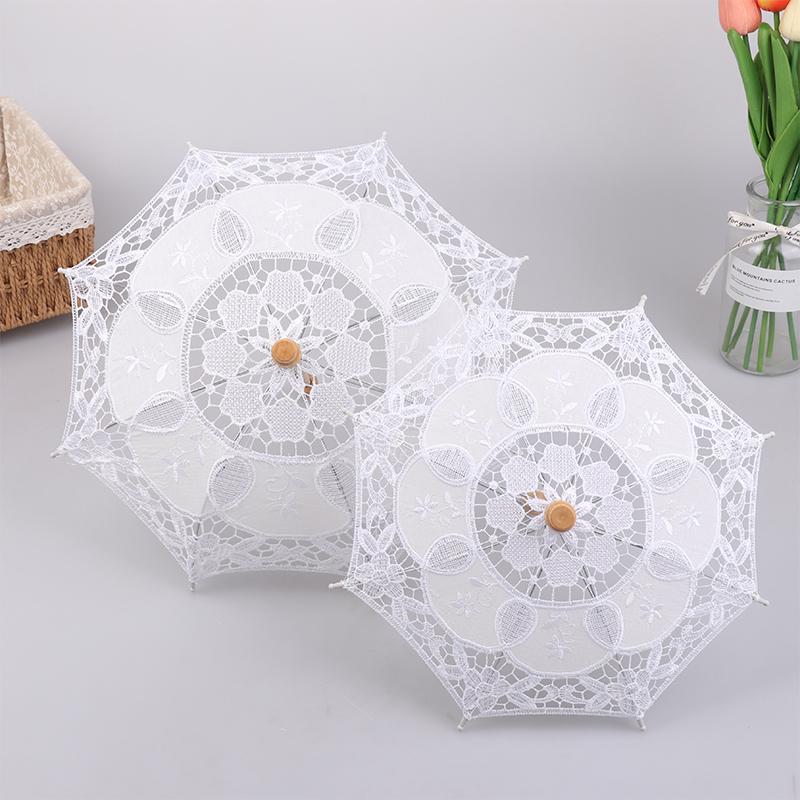Vintage White 15/19/30/38Cm Lace Parasol Umbrella Embroidery Cotton Lace Flower Girl Umbrella Kids Sun Umbrella Photo Prop