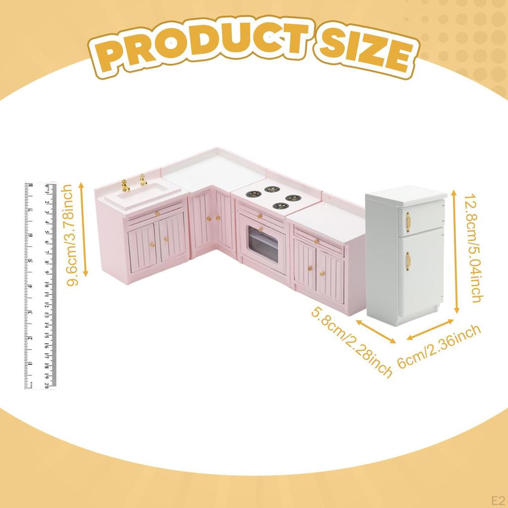 1/12 Doll House Mini Furniture Kitchen Set Playset Cabinet Cooking Table Sink Counter Fridge
