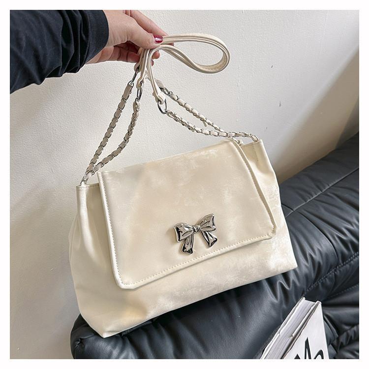 Large Capacity Solid Color Women's Bag 2024 Summer Bow Simple Fashion Commuter Chain Shoulder Bag Women