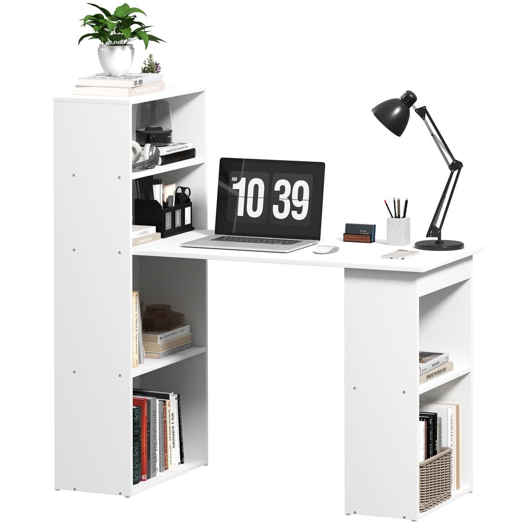 Desk Office Table Computer Desk, 2 Shelves, 5 Shelf Boards, 120 cm x 55 cm x 120 cm, White