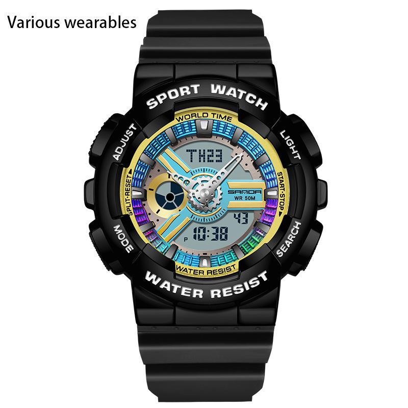 Reloj electrónico con movimiento sincrónico y doble pantalla para hombre, con función de luz manual y personalidad creativa.