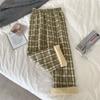 Women's High Waist Plaid Straight Pants Loose Fleece Lined Warm Casual Wide Leg Trousers For Winter Student Daily Commute Wear