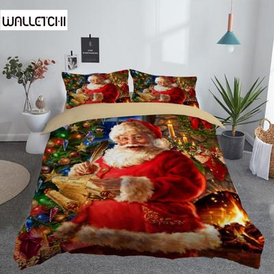 Ensemble de literie Joyeux Noël Imprimé 3D Taille Queen/Twin/King Décoration de Noël Linge de maison avec oreiller de literie