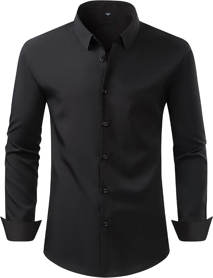 Camisa Social Masculina de Manga Longa Elástica Não Amassa - Cor Sólida