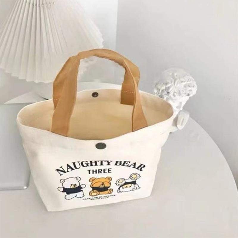 Canvas Bag Small Versatile Handbag Female Student Lunch Box Bag Simple Tote Bag Office Worker Lunch Bag