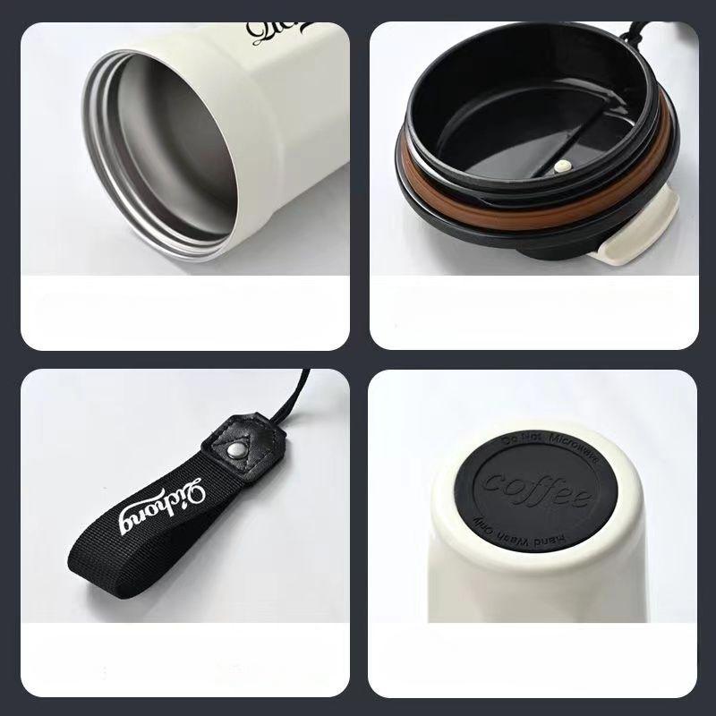 Large Caliber Shaker Cup Food Grade Stainless Steel Thickening Coffee Cup Thermos Bottle Handy Portable Male and Female Students