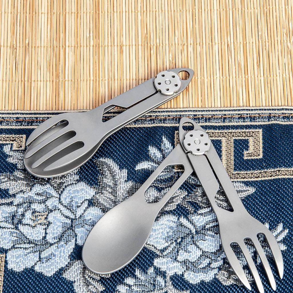 Titanium Rotating Spork Picnic 2-in-1 Folding Spoon And Fork Lightweight Camping Tableware For Barbecues Hiking Survival Picnic