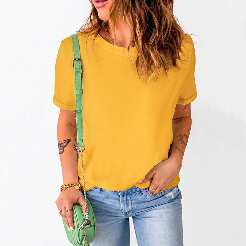 Women s European and American Plain Round Neck Short Sleeve Summer T-Shirt Large