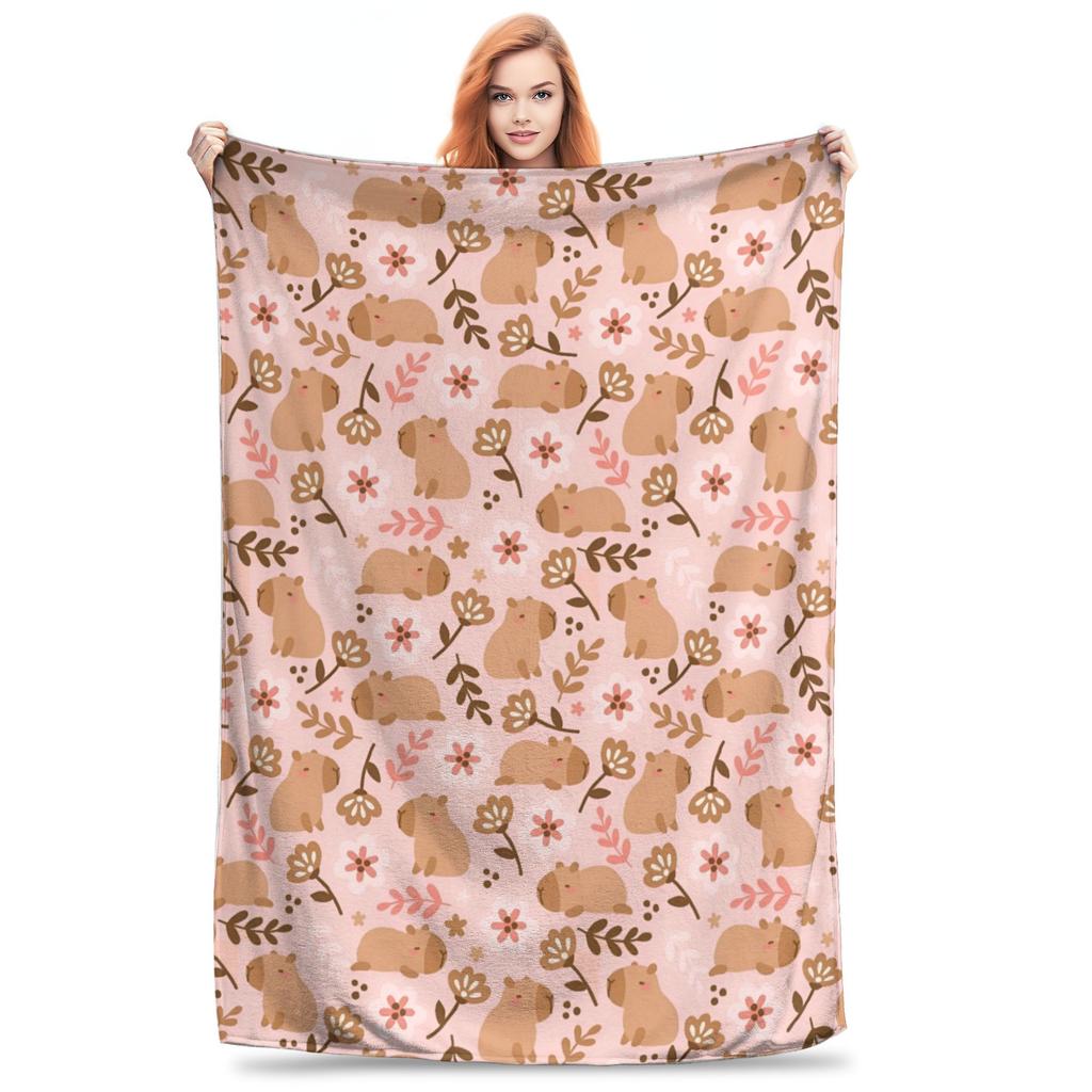 Trembling Capybara Flannel Blanket Winter  Soft Durable Throw Blanket for Kids Couch Bed Funny Bedspread Sofa Bed Cover