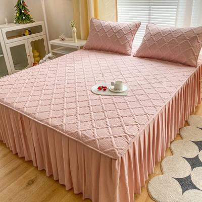 Bed Skirt Style Bedspread Silk Wadding Padded Thick Plaid Fitted Sheet 45cm High Hemline Solid Color Mattress Protective Cover
