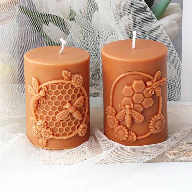 3D Relief Bee Cylindrical Candle Silicone Mold Diy Honeycomb Column Aromatherapy Candle Plaster Making Tool Handmade Gift Decor