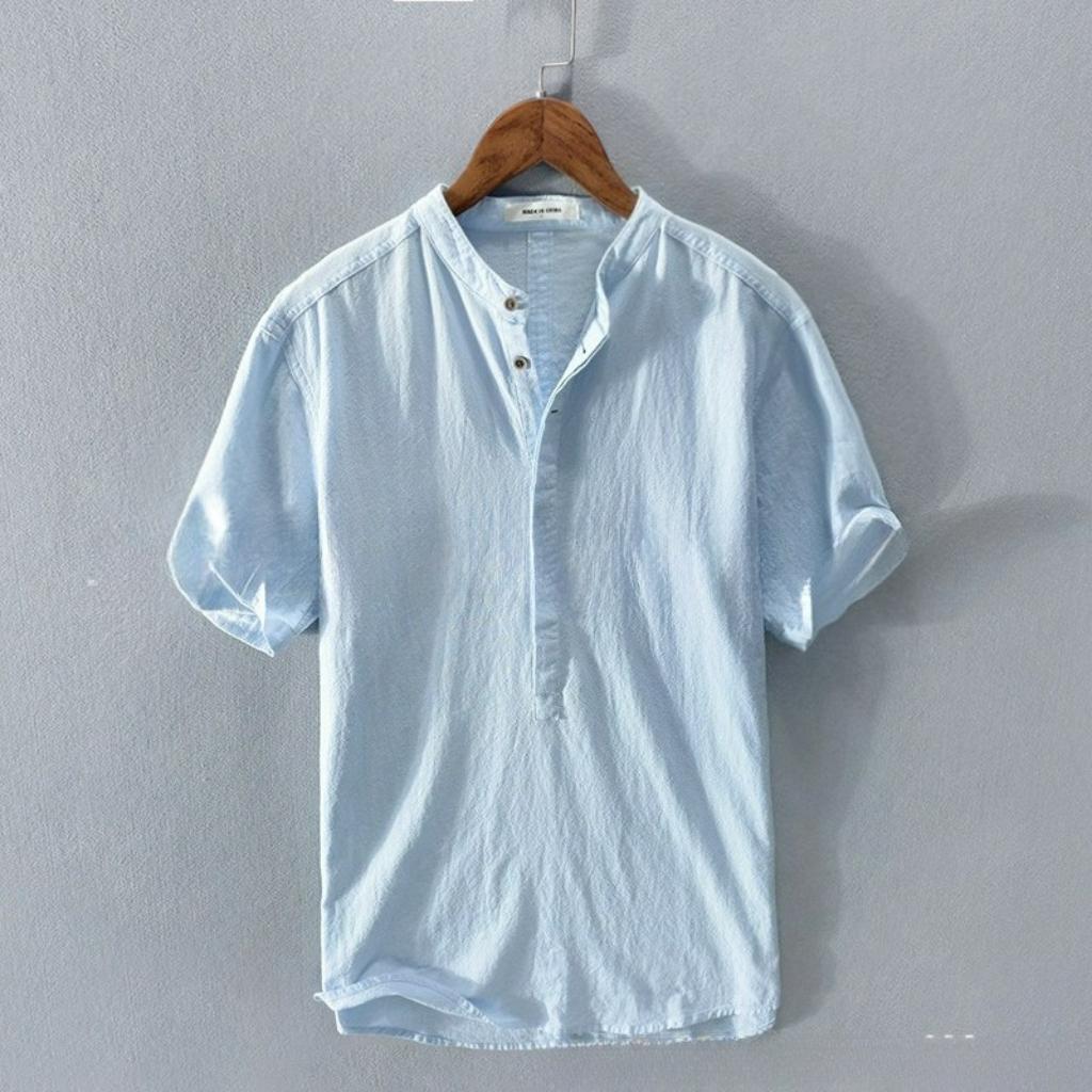 Summer Simple Linen Casual Men's Shirt Pullover Handsome Fashion Loose Youth Shirt