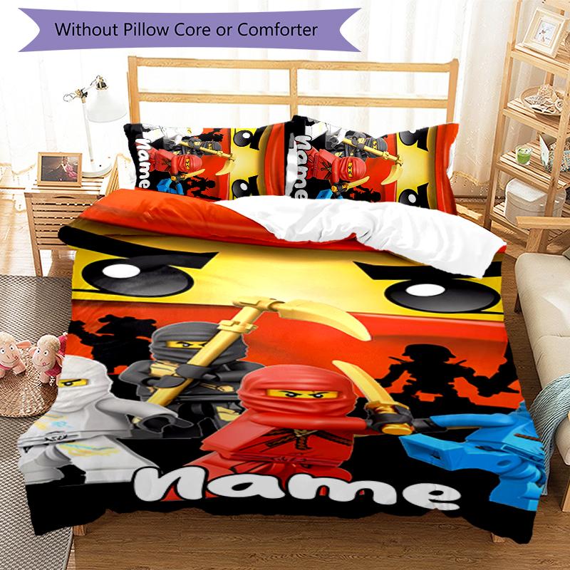 3pcs Custom Name Cartoon Lego Ninjago Bedding Set Duvet Cover Closure Includes 1 Duvet Cover & 2 Pillowcases for All Seasons Bedroom Decor